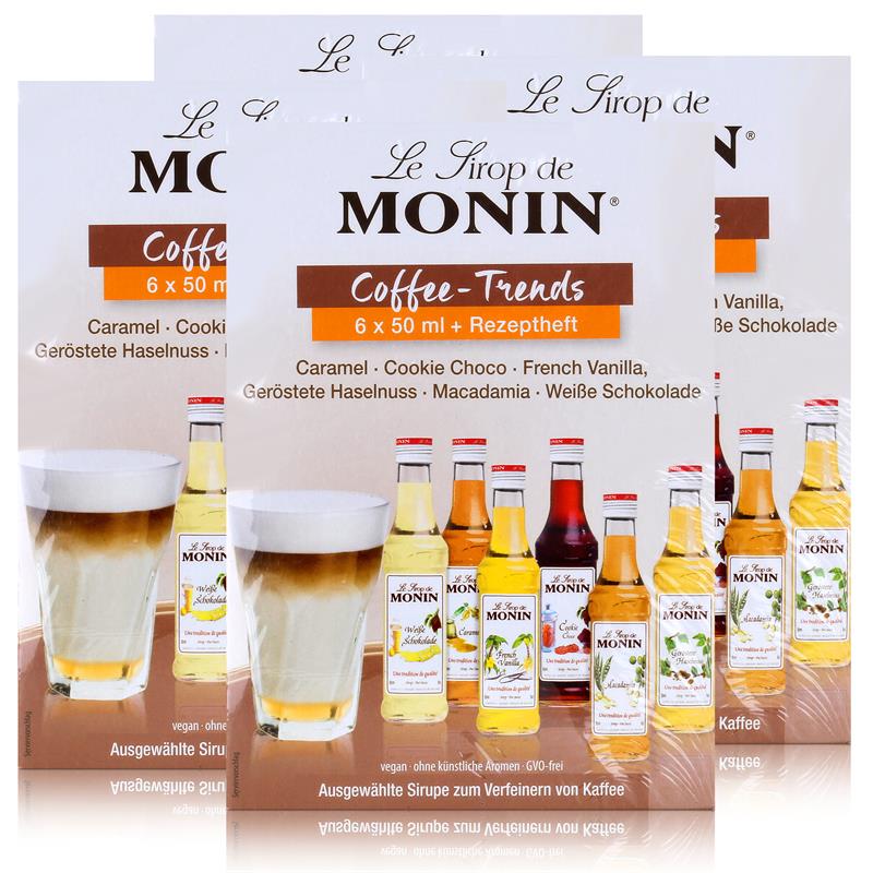 4x Monin Mini Coffee Set 6x5 cl Macadamia,Vanille,Haselnuss,Weiße Schokolade,Cookie