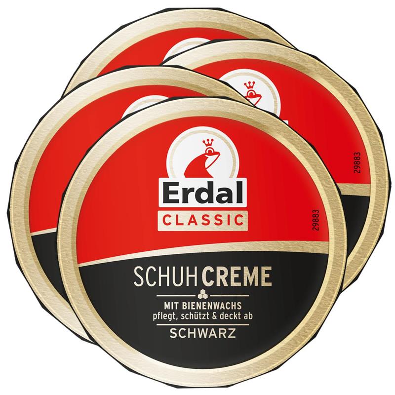 4x Erdal Classic Schuhcreme Schwarz - Dosencreme, pflegt, glänzt & schützt, 75 ml