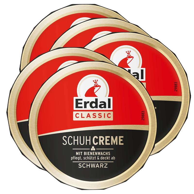 5x Erdal Classic Schuhcreme Schwarz - Dosencreme, pflegt, glänzt & schützt, 75 ml