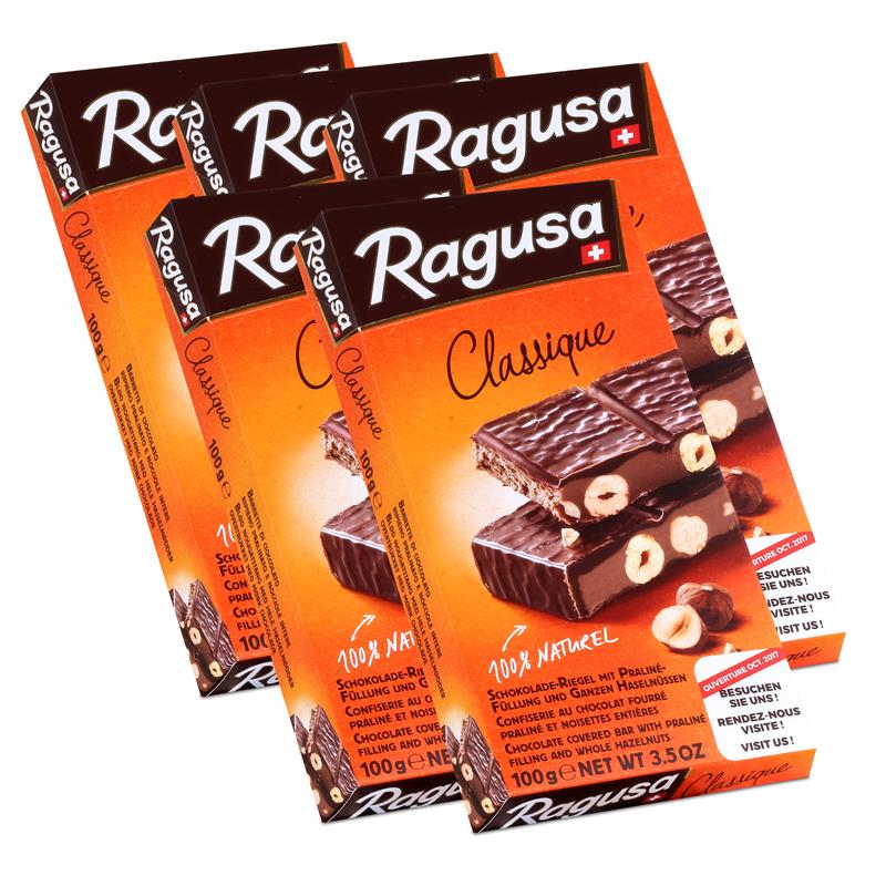 Ragusa Classique Schokolade-Riegel mit ganzen Haselnüssen 100g (5er Pack)