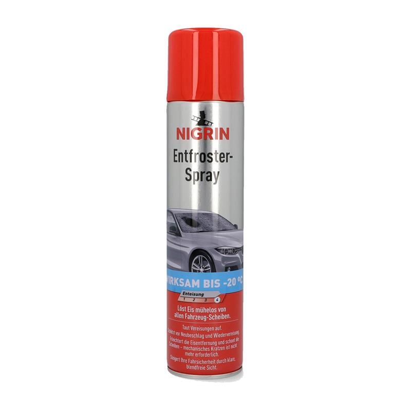 Das NIGRIN Entfroster Spray enteist mühelos gefrorene Autoscheiben.