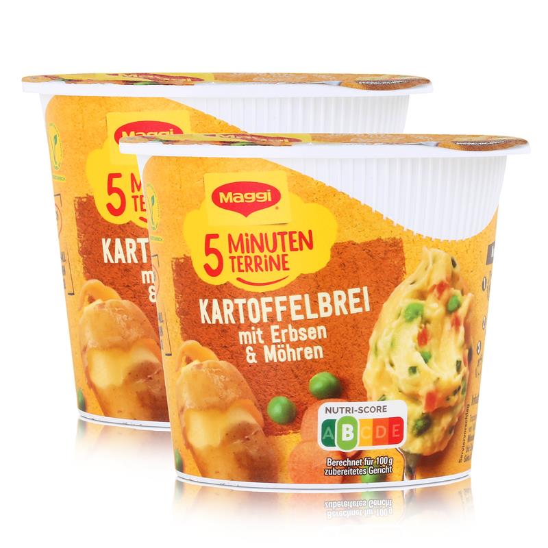 Maggi 5 Minuten Terrine Kartoffelbrei mit Erbsen & Möhren 43g 2er