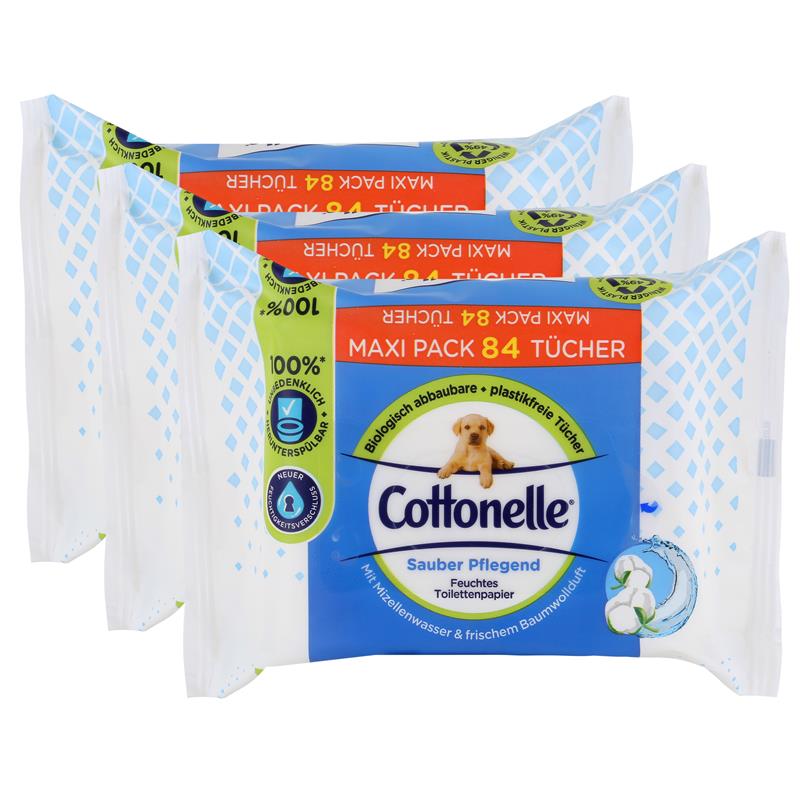 Cottonelle feuchtes Toilettenpapier Maxi Pack 84 Tücher mit Baumwollduft 3er